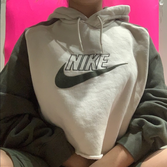Nike Tops - cropped rare nike army green hoodie ✧